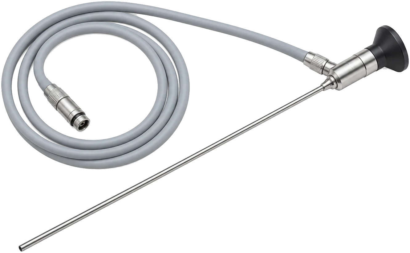 Endoscopio rígido de nariz, con su cable de luz enrollado